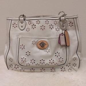 Coach Madison white with pink poppy eyelets purse